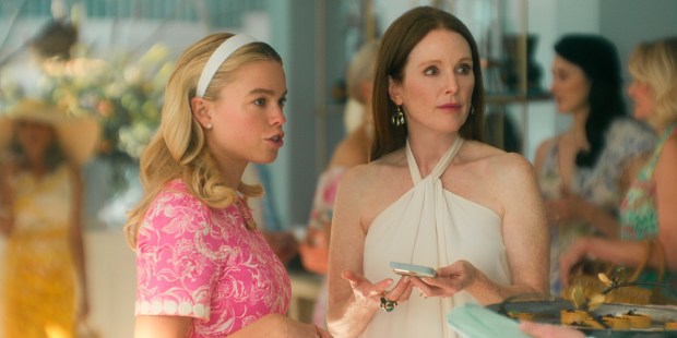From left: Milly Alcock as Simone and Julianne Moore as Michaela in "Sirens." (Netflix)
