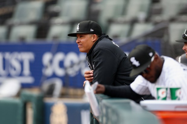 White Sox manager Will Venable (1) watches his team play the Twins on April 2, 2025, at Rate Field. (Armando L. Sanchez/Chicago Tribune)