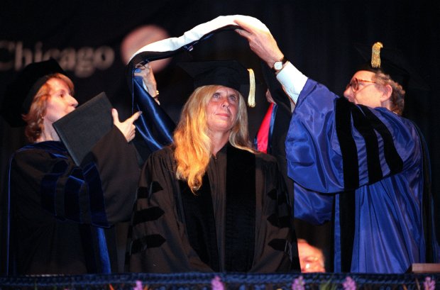 Sue Hendrickson, who discovered the Field Museum's T. rex, is awarded an honorary degree at UIC on May 7, 2000. (Chuck Berman/Chicago Tribune)