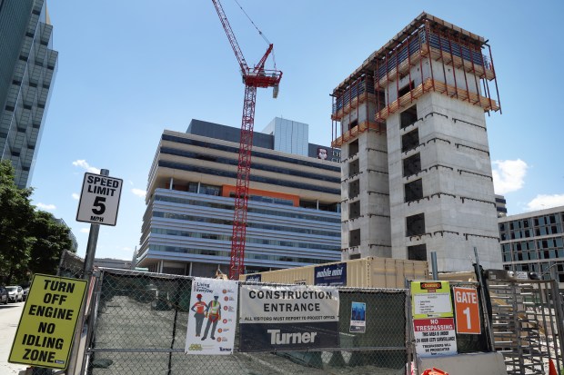 Construction at a UChicago Medicine building at 57th Street and South Drexel Avenue in Chicago is seen here on June 7, 2024. (Terrence Antonio James/Chicago Tribune)