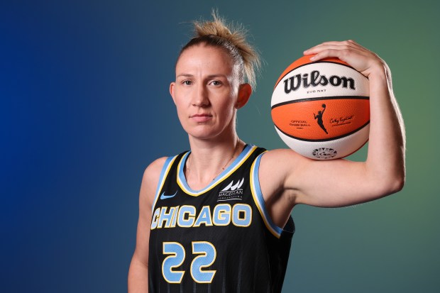 Sky guard Courtney Vandersloot at media day Monday, May 12, 2025. (Eileen T. Meslar/Chicago Tribune)