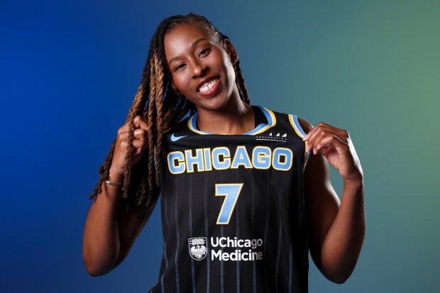 Sky guard Ariel Atkins at media day Monday, May 12, 2025. (Eileen T. Meslar/Chicago Tribune)
