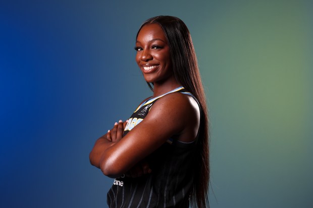 Sky forward Michaela Onyenwere at media day Monday, May 12, 2025. (Eileen T. Meslar/Chicago Tribune)