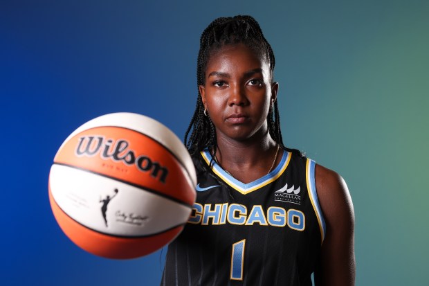 Sky center Elizabeth Williams at media day Monday, May 12, 2025. (Eileen T. Meslar/Chicago Tribune)