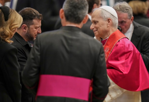 Pope Leo XIV meets Ukraine's President Volodymyr Zelenskyy after the formal inauguration of his pontificate in St. Peter's Square, at the Vatican, May 18, 2025. (Alessandra Tarantino/AP)