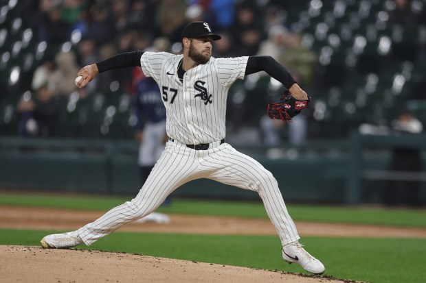 Adrian Houser #57 of the Chicago White Sox pitches during the first inning against the Seattle Mariners at Rate Field on May 20, 2025 in Chicago, Illinois. (Photo by Geoff Stellfox/Getty Images)
