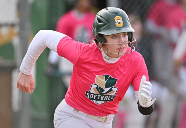 Stevenson's Sophia Becker runs to first base