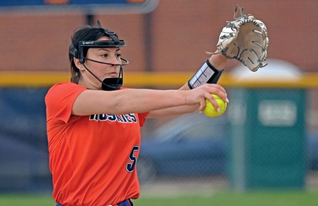 Naperville North's Gabi Chmiel pitches against Neuqua Valley