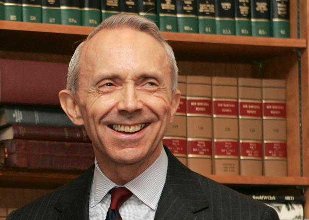 FILE - In this July 9, 2008 file photo, Supreme Court Justice David Souter, reacts after speaking at a dedication ceremony at the State Supreme Courthouse in Concord, N.H. (AP Photo/Jim Cole, File)