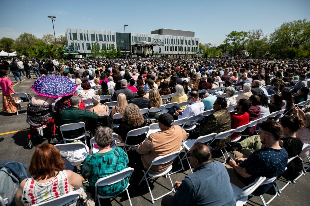 The parking lot south of the Nelson Bioscience Innovation Building was filled with graduating students and their quests during commencement at Purdue University Northwest, on Saturday, May 10, 2025, in Hammond. (Vincent D. Johnson / for the Post-Tribune)