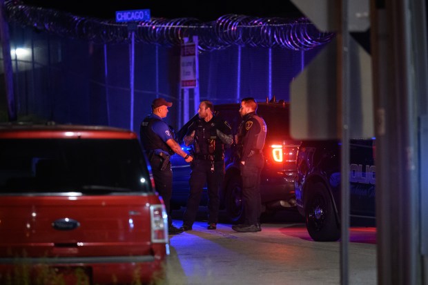 Michigan City Police block off the road near the entrance of Indiana State Prison as preparations are made at the facility to execute inmate Benjamin Ritchie on Monday, May 19, 2025. (Kyle Telechan/for the Post-Tribune)