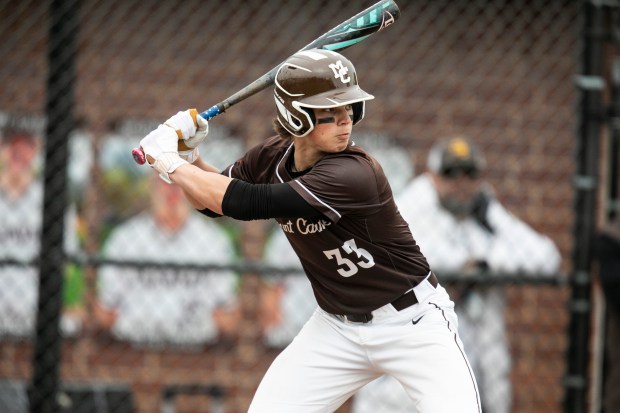 Mount Carmel's Brady Holland (33) at bat against Whitney Young during the Class 4A Mount Carmel Regional semifinal in Chicago on Wednesday, May 28, 2025. (Vincent D. Johnson / for the Daily Southtown)
