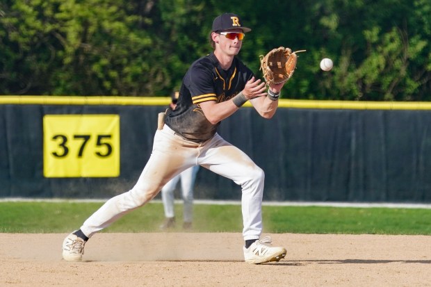 Richards' Sean Cody fields a grounder against Shepard during a Southwest Suburban Conference game at Richards High School in Oak Lawn on Tuesday, May 13, 2025. (Sean King / for The Daily Southtown)