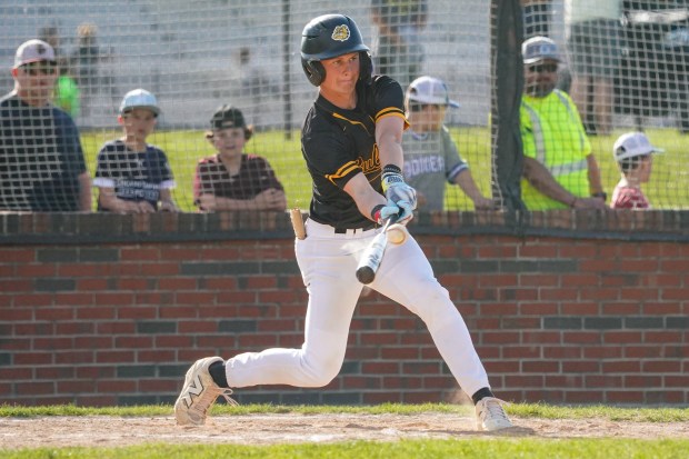 Richards' Sean Cody (1) connects for a single against Shepard during a Southwest Suburban Conference game at Richards High School in Oak Lawn on Tuesday, May 13, 2025. (Sean King / for The Daily Southtown)