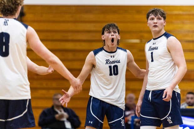 Reavis' Joey Walls (10) reacts after a palming call against the Rams during the Reavis Regional final against Brother Rice in Burbank on Thursday, May 29, 2025. (Vincent D. Johnson / for the Daily Southtown)