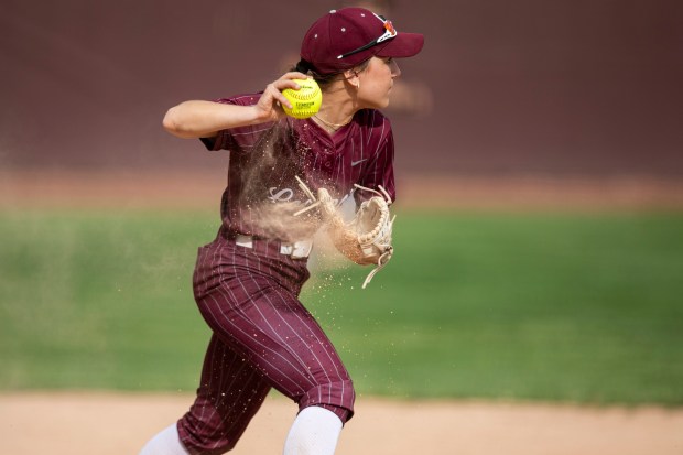 Lockport's Marie Baranowski (2) fields a grounder during a Southwest Suburban Conference game against Lincoln-Way West in Lockport on Friday, May 16, 2025. (Vincent D. Johnson / for the Daily Southtown)