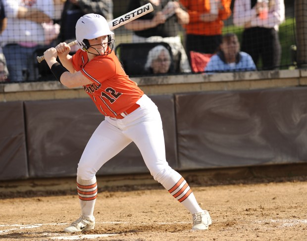 Shepard's Juliann Radz (12) waits for the pitch by Sandburg during the Class 4A Shepard Regional semifinal Wednesday, May 28, 2025 in Palos Heights, IL. (Steve Johnston/for the Daily Southtown)