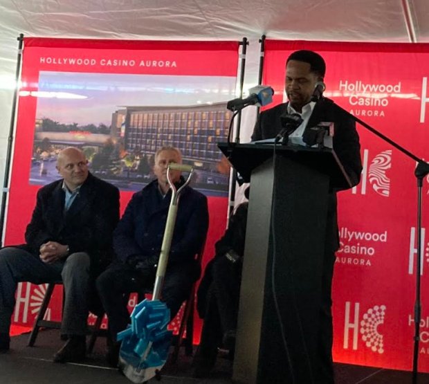 Aurora Mayor Richard Irvin speaks during this week's groundbreaking for the new Hollywood Casino-Aurora resort.
