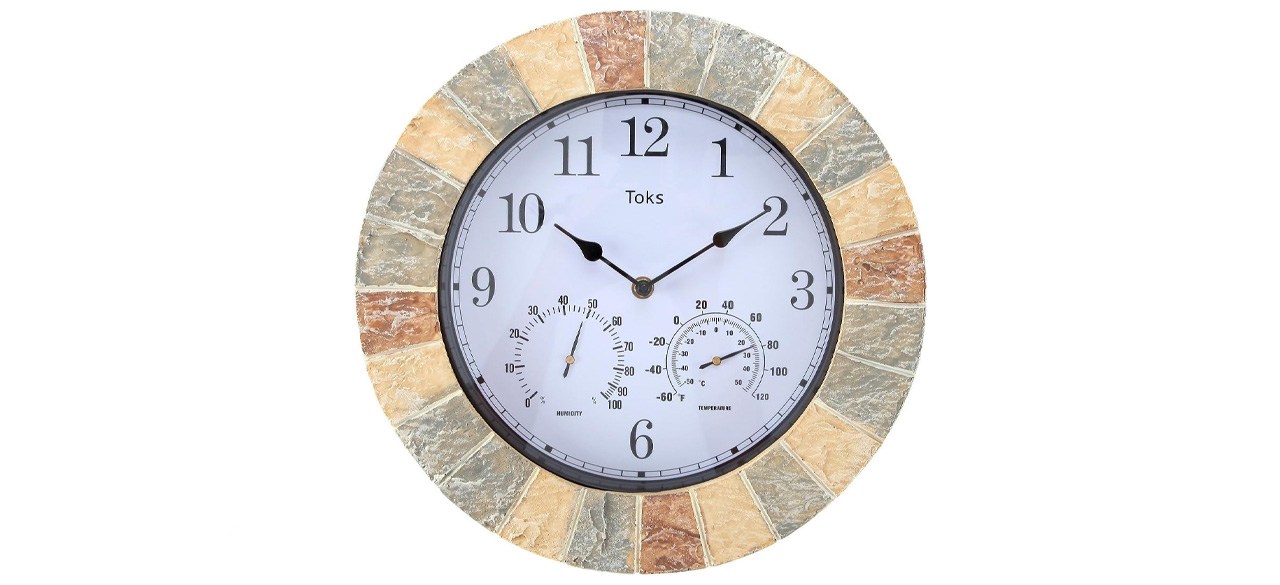 Lily’s Home 14-Inch Faux Stone Indoor or Outdoor Wall Clock