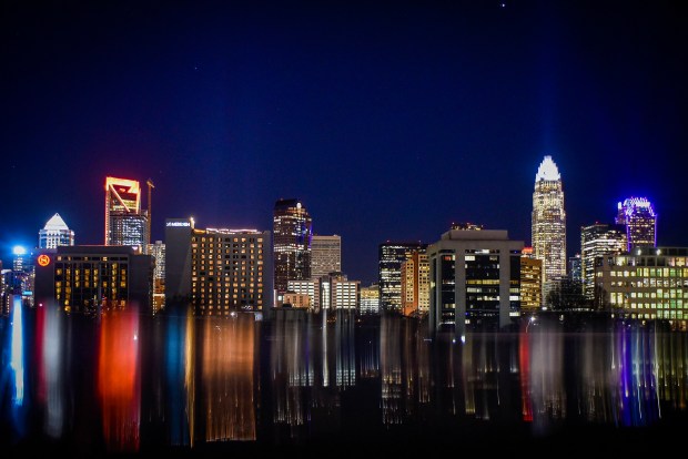 The Charlotte, North Carollina, skyline from the Metropolitan Shopping Center, Feb. 8, 2022. (Alex Slitz/The Charlotte Observer)