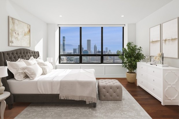 This Water Tower Residences condo at 180 E. Pearson St., Unit 4606, has expansive windows with south-facing views of Lake Michigan and the city skyline. (Mikel Pickett/VHT)