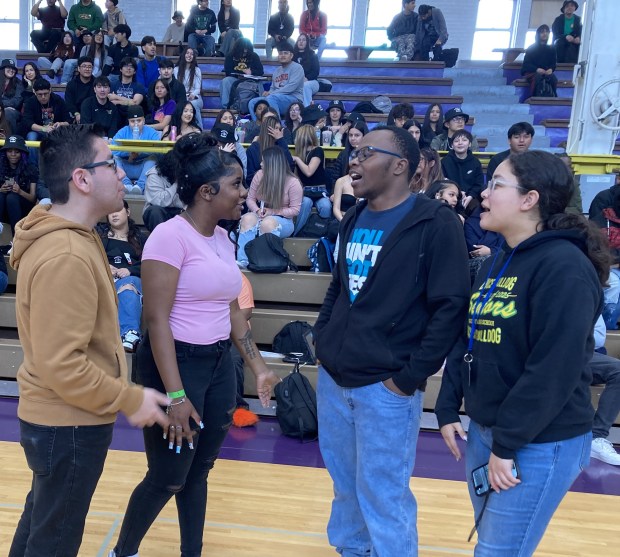 Talking about their time at Waukegan High School are, from left, Victor Hinojosa, Ja'Cara Smith, Yami Montejano and Lamero Ceaser. (Steve Sadin/For the LakeCounty News-Sun)