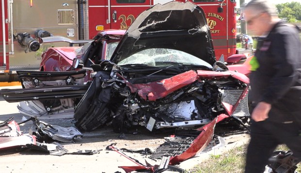 Grayslake Police and Fire on scene of a two vehicle rollover crash that injured six people including a teen girl ejected and critically injured, Petersen Rd. And RT.83, Sunday, May 29, 2025, Grayslake, Joe Shuman/For The Lake County News-Sun