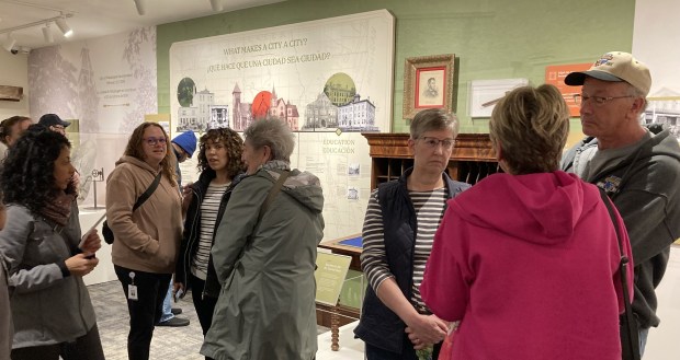 People talk in the gallery, which will be used for periodic exhibits and community events. (Steve Sadin/For the Lake County News-Sun)