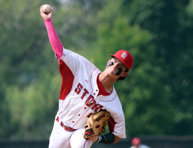 South Elgin's relief pitcher Jacob Robertson during Class 4A Willowbrook Sectional semifinals baseball game against Bartlett in Villa Park on Thursday, June 5, 2025. (James C. Svehla / for the Beacon-News)