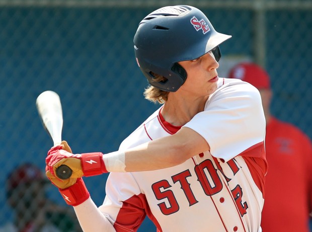 South Elgin's Aiden Bernau at bat during Class 4A Willowbrook Sectional semifinals baseball game against Bartlett in Villa Park on Thursday, June 5, 2025. (James C. Svehla / for the Beacon-News)