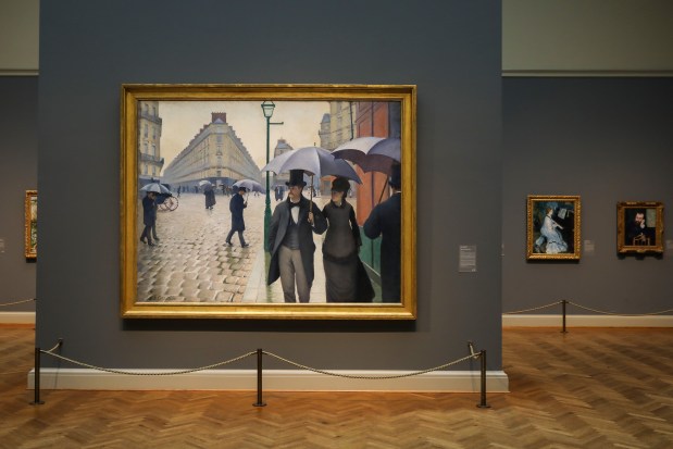 Gustave Caillebotte's "Paris Street; Rainy Day" at the Art Institute of Chicago on Nov. 18, 2021. (Jose M. Osorio/ Chicago Tribune)