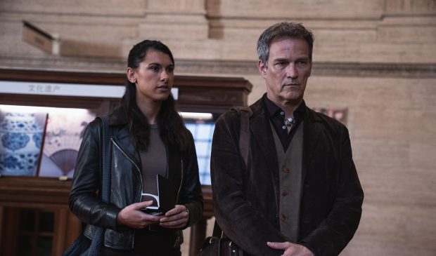 From left: Nina Singh and Stephen Moyer star in "Art Detectives." (Acorn TV)