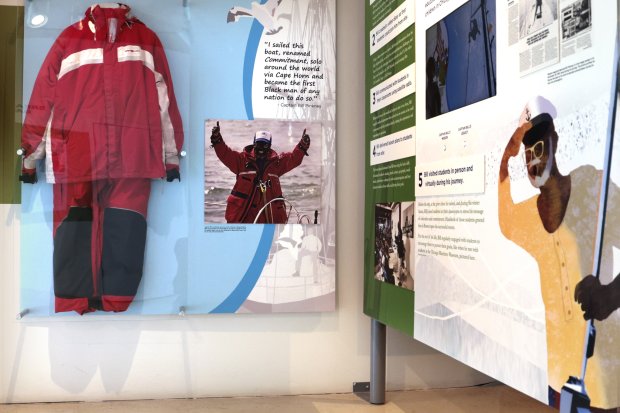 Items belonging to Capt. Bill Pinkney, a Chicago native who became the first Black sailor to solo-circumnavigate the globe around the five great capes in 1992, are on display at the Chicago Maritime Museum in Chicago, May 9, 2024. (Antonio Perez/Chicago Tribune)
