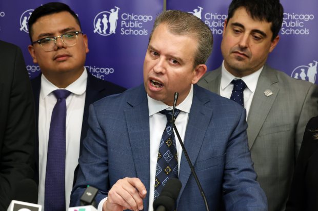 Chicago Public Schools Chief Executive Officer Pedro Martinez holds a press conference at the Chicago Public Schools Colman Administrative Office after the Chicago Board of Education voted on Dec. 20, 2024, to terminate his employment contract. (Terrence Antonio James/Chicago Tribune)