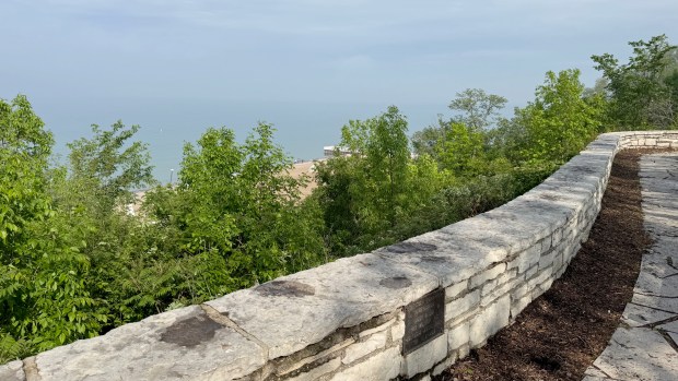 Known as the Stanton Schuman Overlook since 1991, the stone wall perched above Glencoe Beach was featured in the 1986 film, "Ferris Bueller's Day Off." (Kori Rumore/Chicago Tribune)