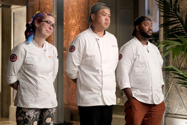 Chicago chef Bailey Sullivan, Shuai Wang and Tristen Epps in the final episode of "Top Chef" Season 22. (David Moir/Bravo)