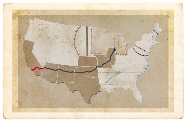 The journey along Route 66 map to Kingman, Arizona, June 4, 2025.