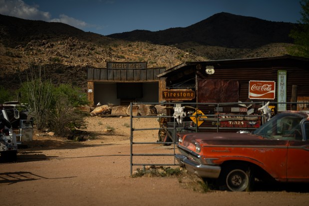 The music hall behind the Hackberry General Store on Route 66 in Hackberry, Arizona, at the edge of the Peacock Mountains in the northwest part of the state June 6, 2025. (E. Jason Wambsgans/Chicago Tribune)