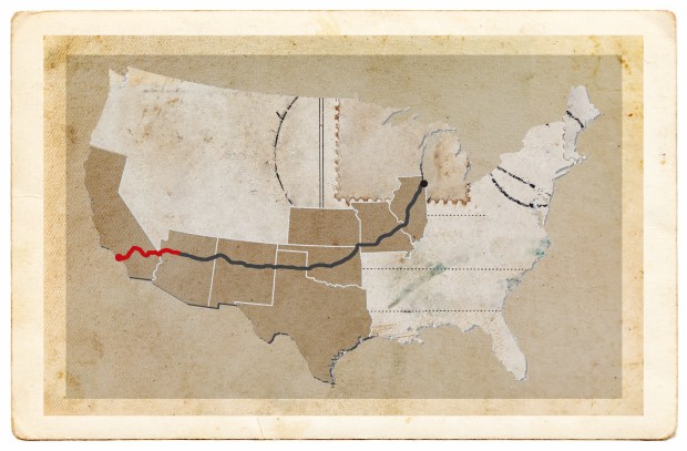 The journey along Route 66 map to Seligman, Arizona, June 6, 2025.