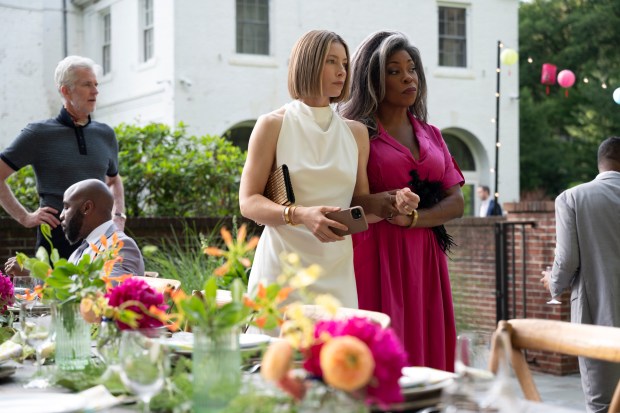From left: Jessica Biel and Lorraine Toussaint in "The Better Sister." (Jojo Whilden/Amazon)