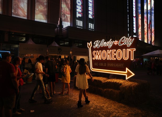 People relax at the annual Windy City Smokeout outside of the United Center in Chicago on July 12, 2024. (Chris Sweda/Chicago Tribune)