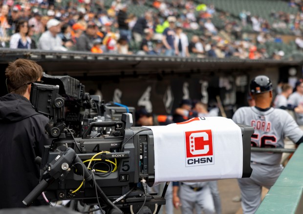 A camera for the Chicago Sports Network in the dugout as the Chicago White Sox and Detroit Tigers play Thursday, June 5, 2025, at Rate Field. (Brian Cassella/Chicago Tribune)