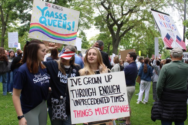 The 'No Kings' rally held outside of Highland Park City Hall on June 14 gathered 3,000 for a peaceful protest on Saturday, organizers said. Highland Park's 11 a.m. rally was part of the national day of action, and in Lake County, Illinois, it was one of three anti-Trump demonstrations with others in Gurnee and Buffalo Grove. (Gina Grillo/ for the Pioneer Press)