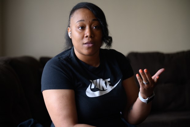 Merrillville resident Shikeia Randolph, who filed a civil suit against a Lake County Sheriff's officer for excessive force, speaks about the event that spurred her lawsuit on Friday, June 13, 2025. (Kyle Telechan/for the Post-Tribune)