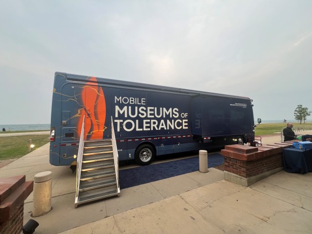 The Mobile Museum of Tolerance is an educational initiative of the Simon Wiesenthal Center and is a self-contained classroom where staff can lead workshops on bias, bigotry and discrimination, as displayed at the 2025 Humanitarian Award Dinner hosted by the Simon Wiesenthal Center on June 12, 2025, in downtown Chicago. (Philip Potempa/for Post-Tribune)