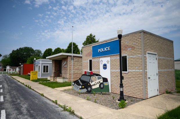 A mock police station sits along the street in the Tri-Town Safety Village campus in Schererville on Wednesday, June 11, 2025. (Kyle Telechan/for the Post-Tribune)