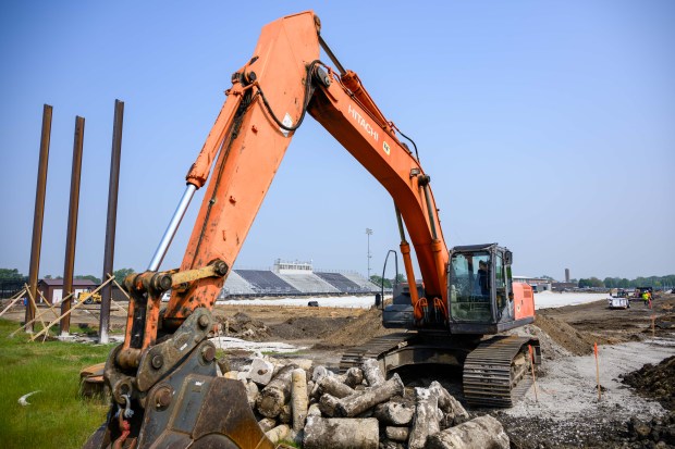 Construction equipment in the athletic field at Thornwood High School in South Holland, IL on Thursday, June 5, 2025. (Andrew Burke-Stevenson/for the Daily Southtown)