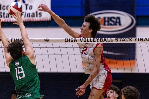 Marist's Christian Teresi (2) powers the all past Glenbard West during the state championship game in Hoffman Estates on Saturday, June 7, 2025. (Vincent D. Johnson / for the Daily Southtown)