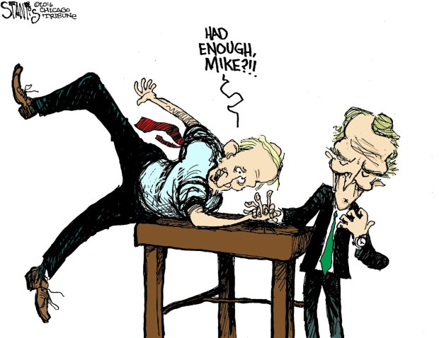 Tribune editorial cartoonist Scott Stantis on the budget fight between former Illinois Gov. Bruce Rauner and then-Speaker of the House Michael Madigan. (Scott Stantis/for the Chicago Tribune)