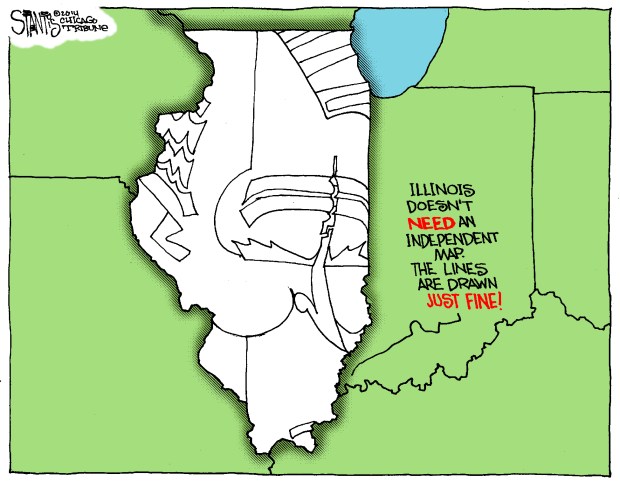 Tribune editorial cartoonist Scott Stantis on then Speaker of the House Michael Madigan's challenges to a April 2014 effort to change how the state's political maps are drawn. (Scott Stantis/for the Chicago Tribune)